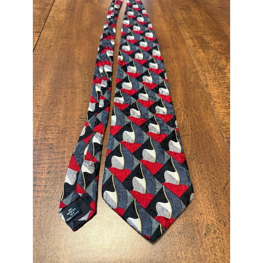 Ziggurat Men's 100% Silk Tie Red Black Gray White Abstract Geometric Made USA